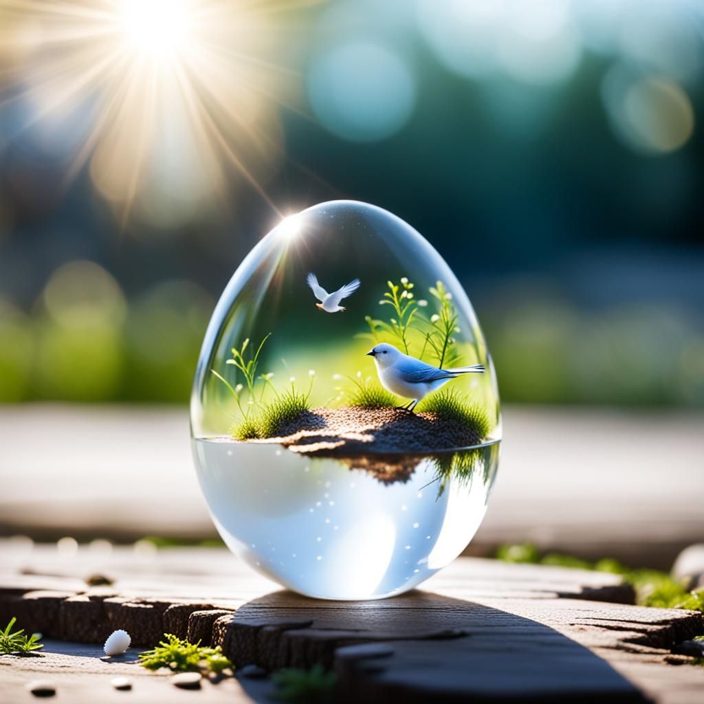Crystal Egg with White Bird: Professional Photography