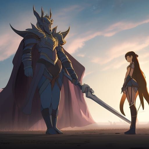 Elven Wizard and Armored Warrior in Anime Style