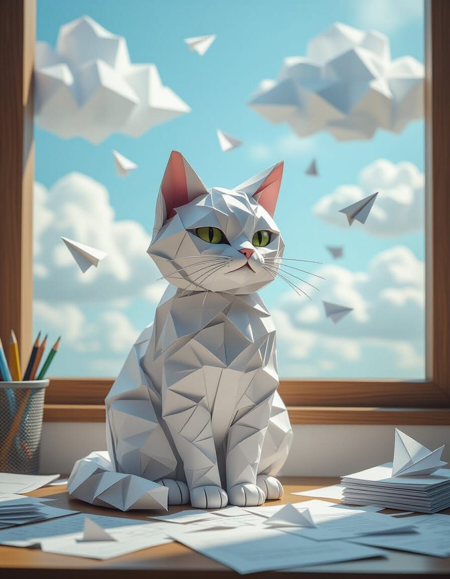 Origami Whiskers on a Busy Desk