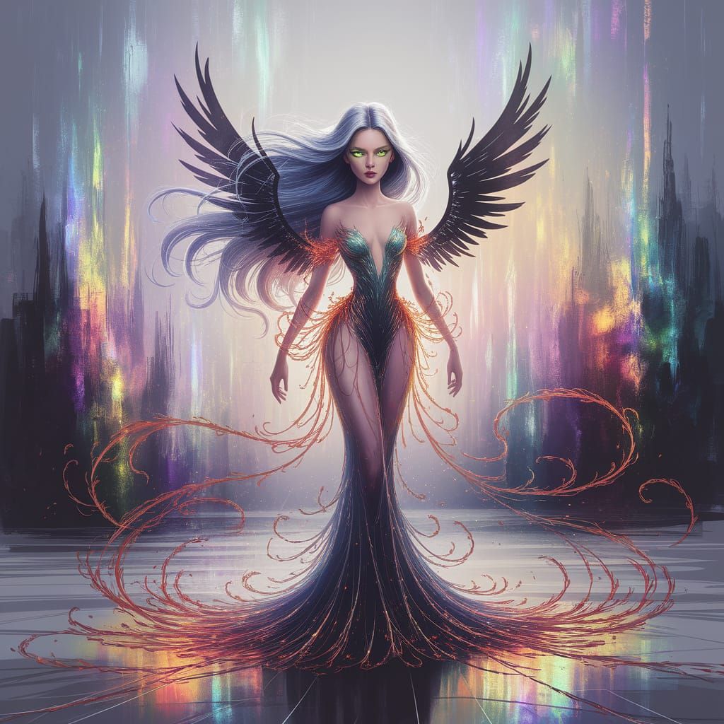 Ethereal Enchantress in Flowing Fire Dress