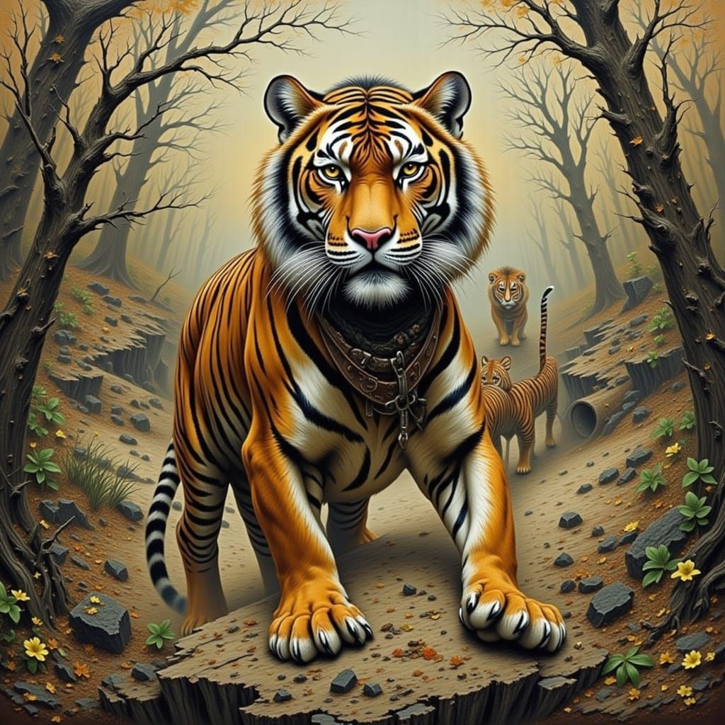 Impasto Tiger Hunting in Dynamic Style