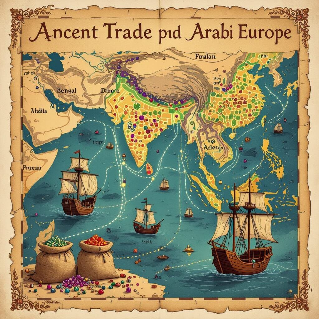 Historical Map of Ancient Bengal, Arabia, and Europe Trade R...