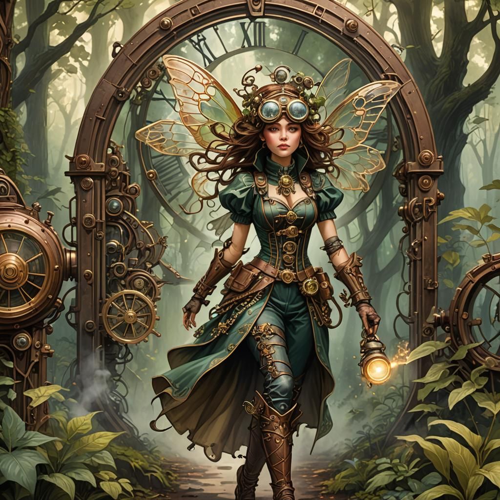 Steampunk Fairy in Art Nouveau Forest