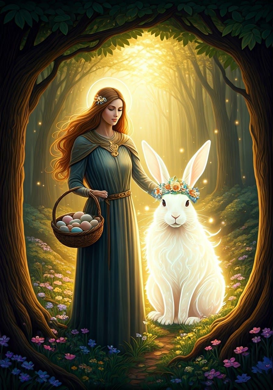 Saint Mellangel and Eostre in Spring Forest