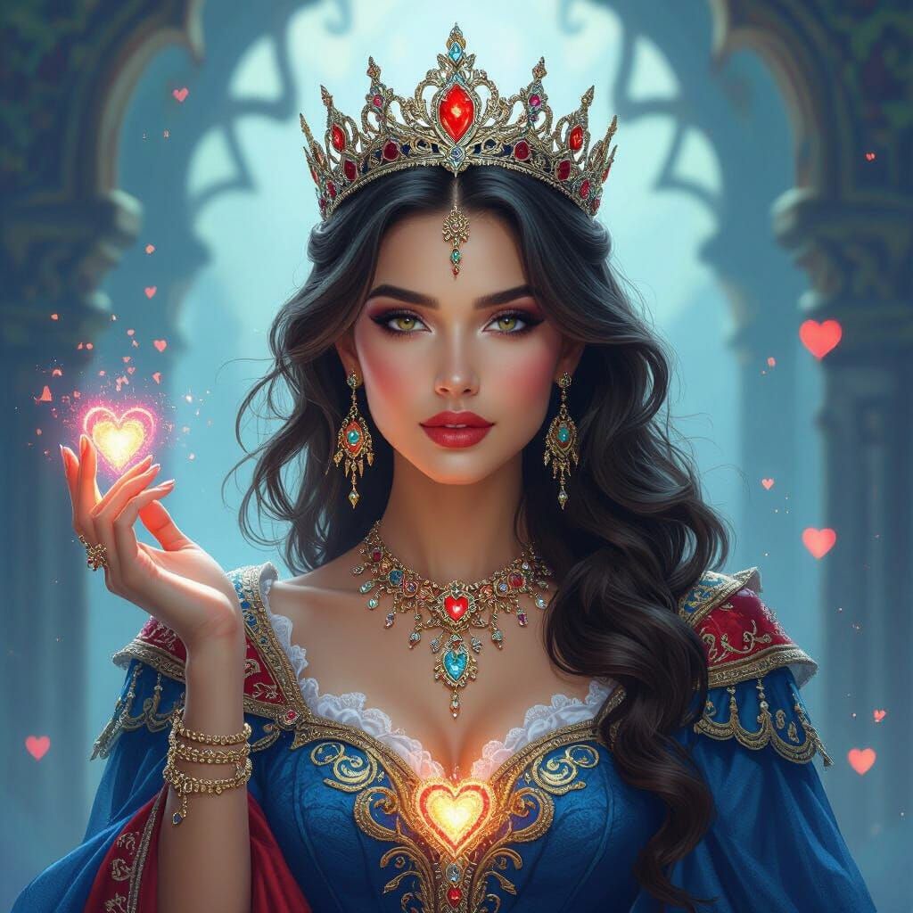 Regal Woman With Glowing Hearts In Majestic Attire