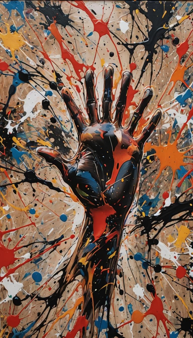 Ape Hands Splattering Ink: Abstract Action Painting