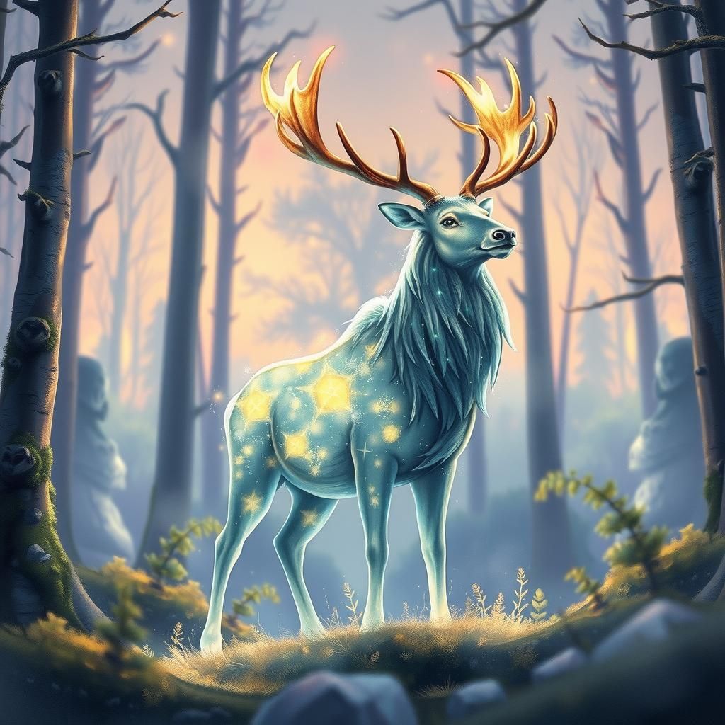 Luminescent Elk in Whimsical Watercolor Forest