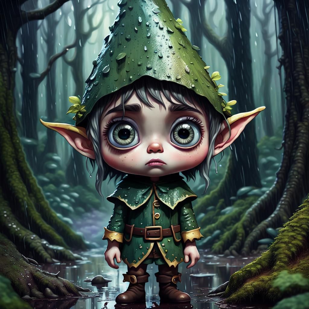 Sad Forest Elf Kid Portrait in Digital Art Style
