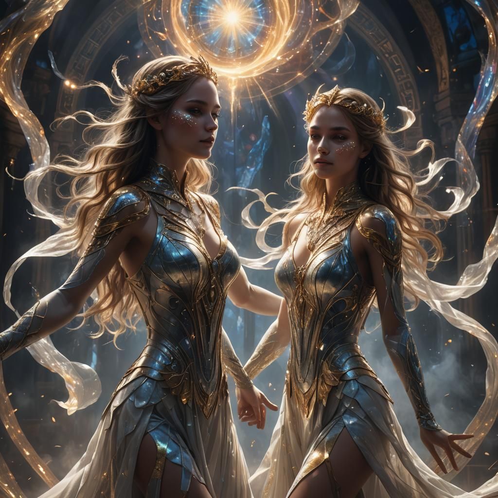 Ethereal Twin Souls in Light and Shadow