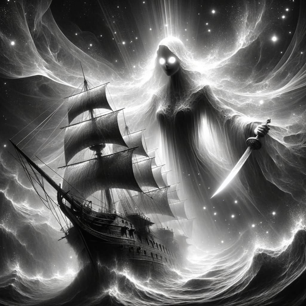 Ethereal Pirate Captain on Ghost Ship in Gothic Style