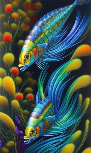 Koi Fish Painting with Iridescent Scales and Bold Colors