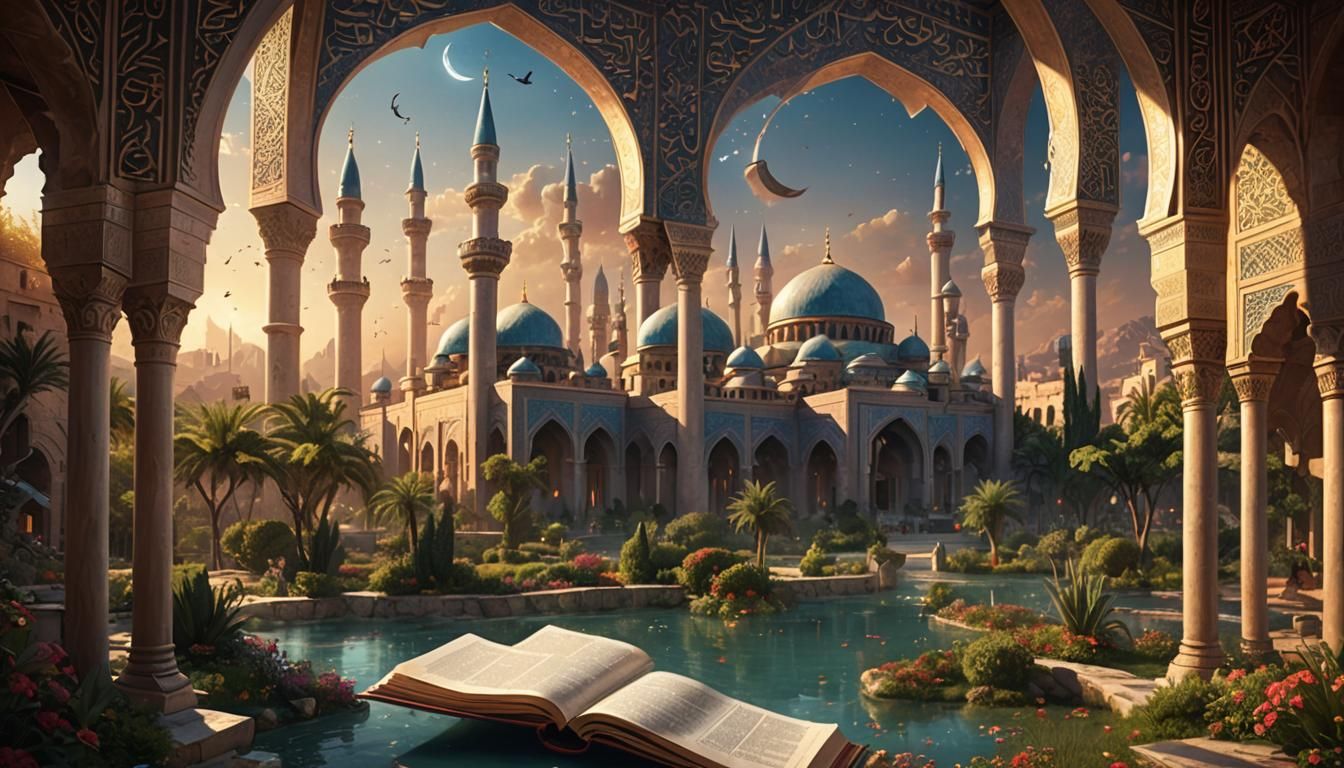 Islamic Matte Painting: Light Emanating from Open Book
