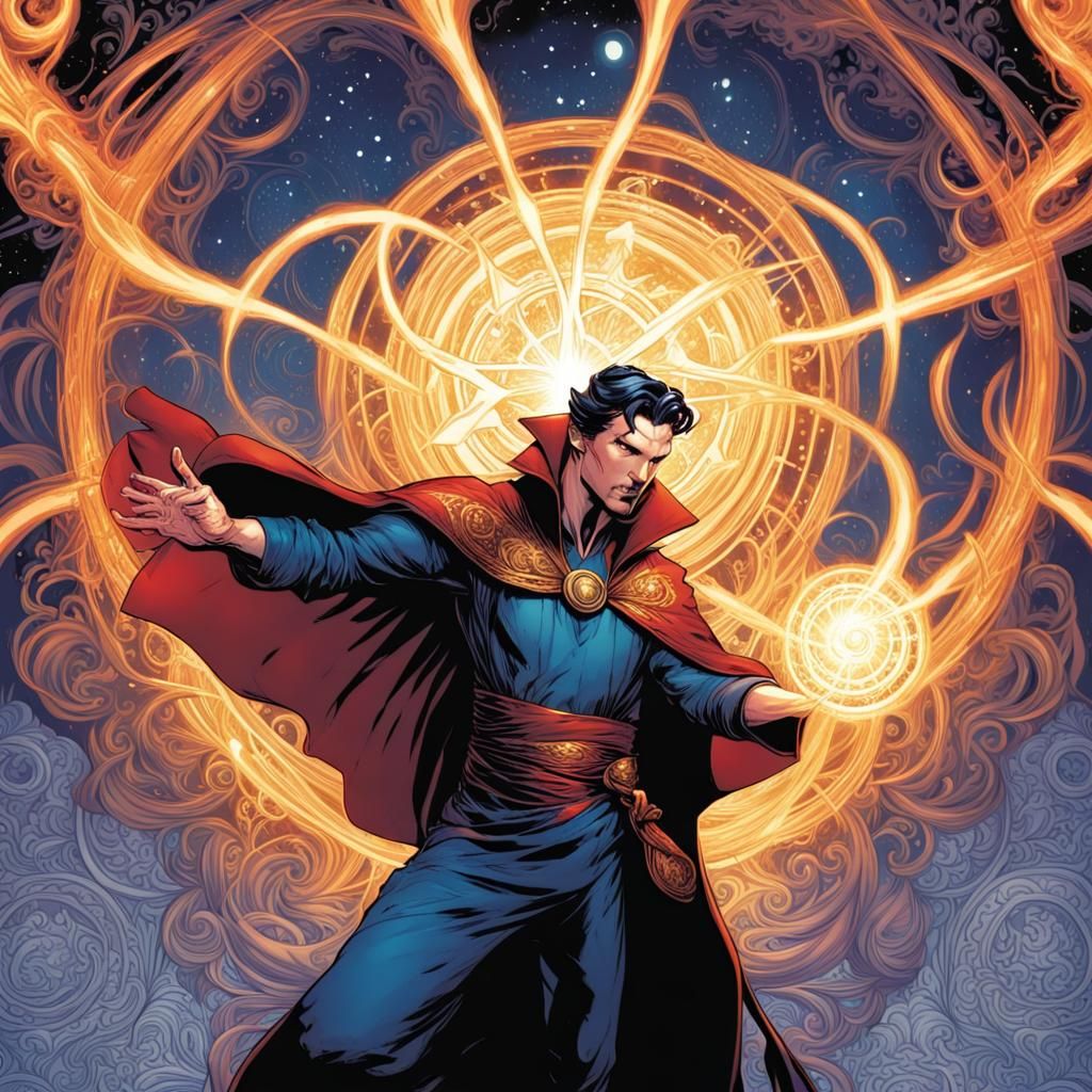 Doctor Strange, Clea, and Magik Comic Art