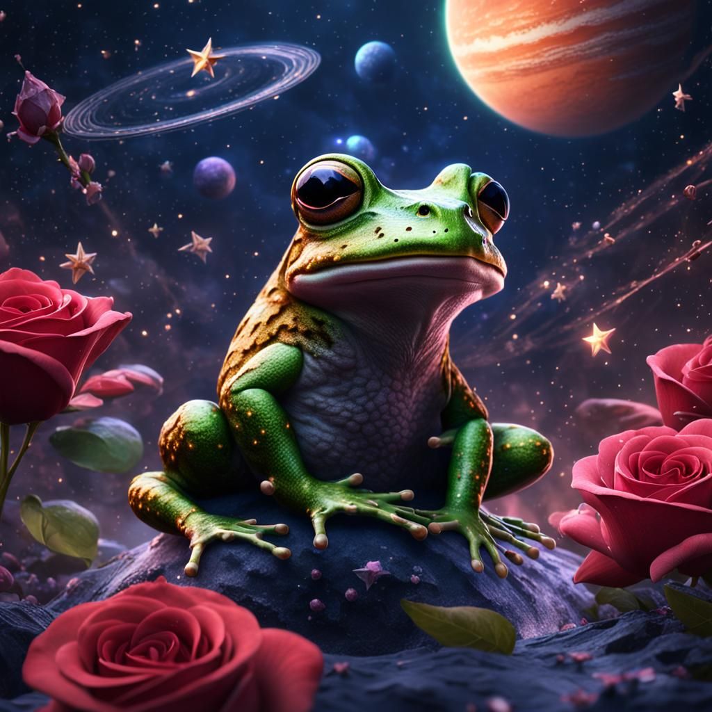 Frog in Space Galaxy Rose Art