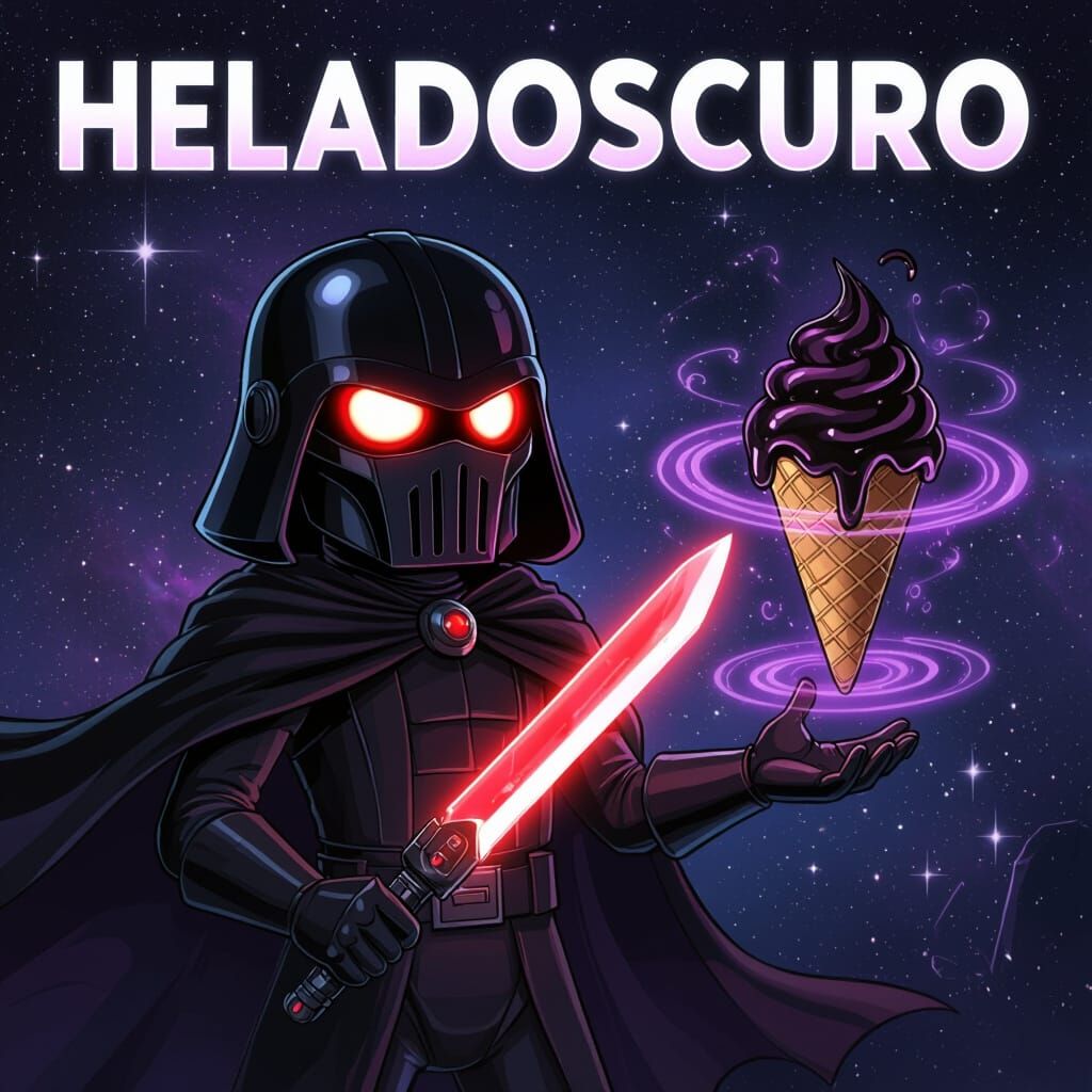 Cartoon Sci-Fi Villain Wielding Energy Blade & Levitating Ic...