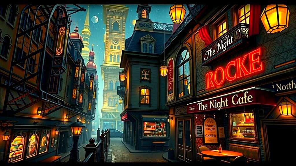 Victorian Tartarian Cityscape with The Night Cafe