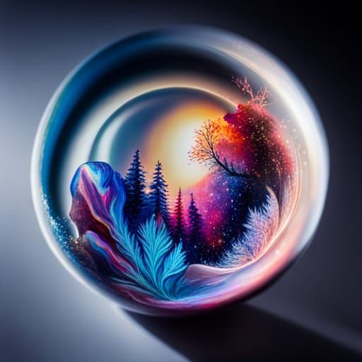 Iridescent Galaxy in Glass Orb: Starlight Gouache Splash Art