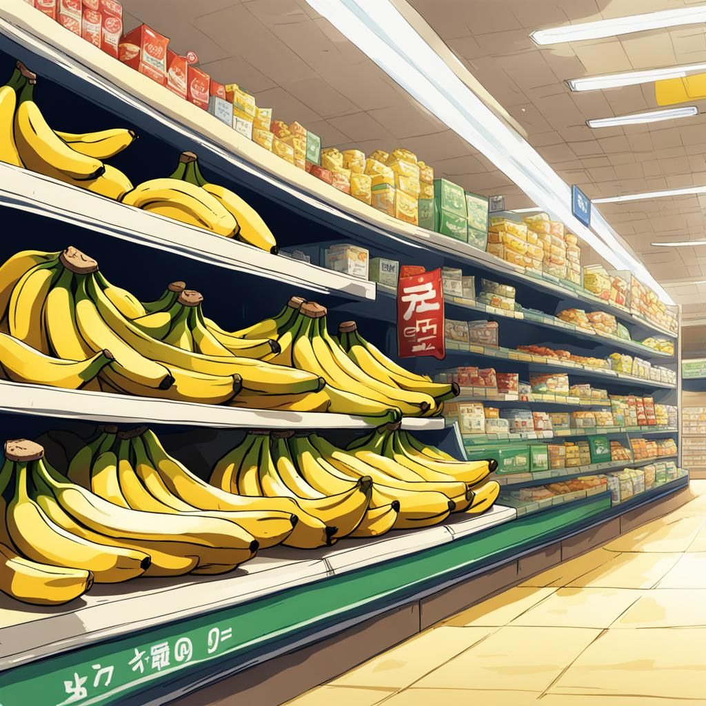Banana in Supermarket: Anime-Style Digital Art