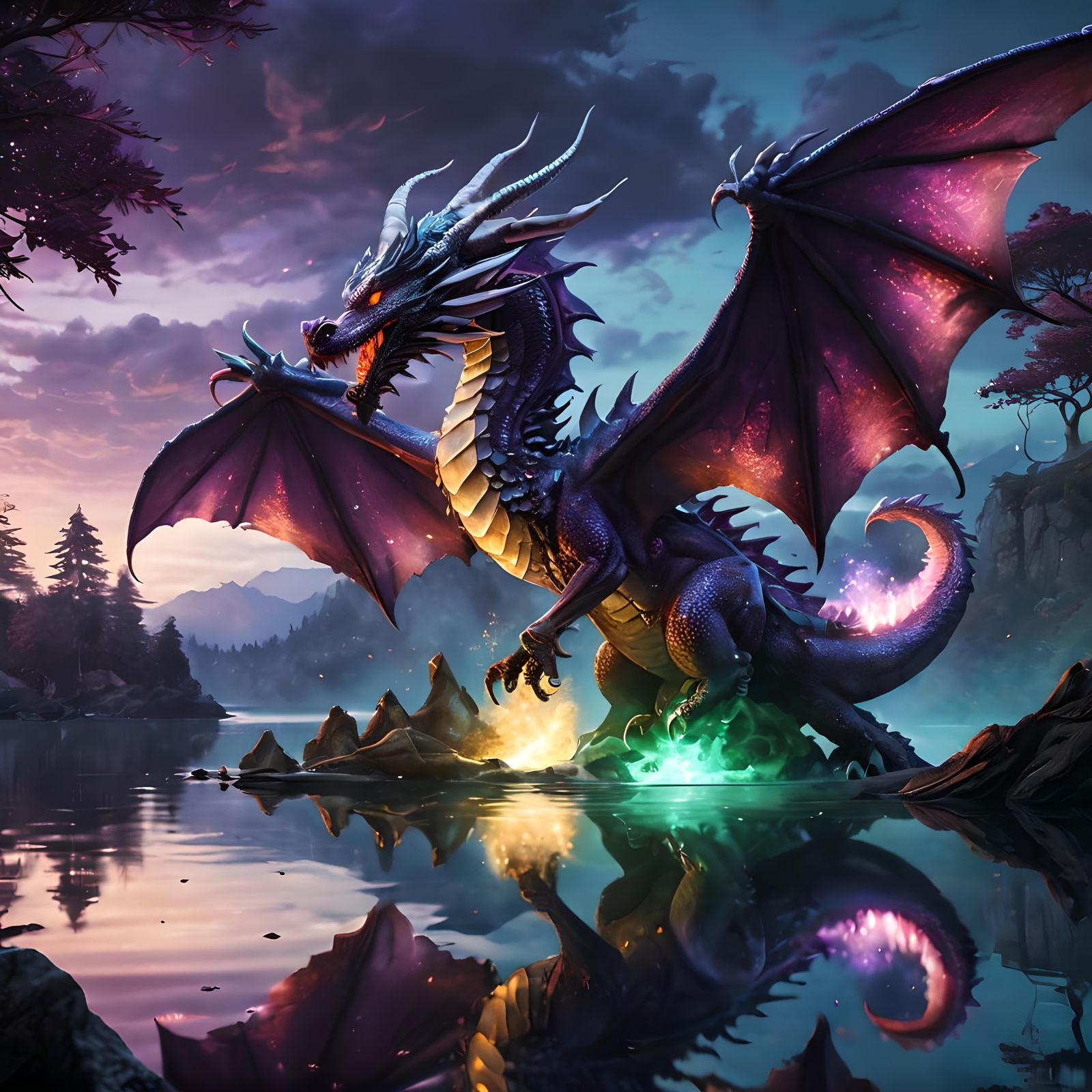 Platinum Dragon with Ruby Eyes and Ethereal Aura