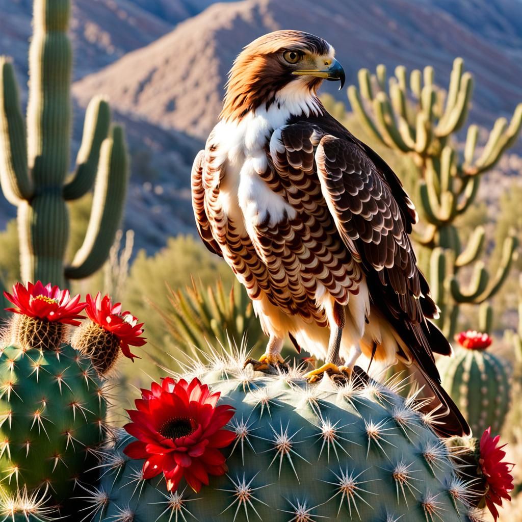 Hawk and Cactus Flower in Pop Art Style