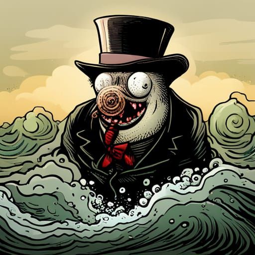 Cartoon Seal in Suit, Comic Book Style