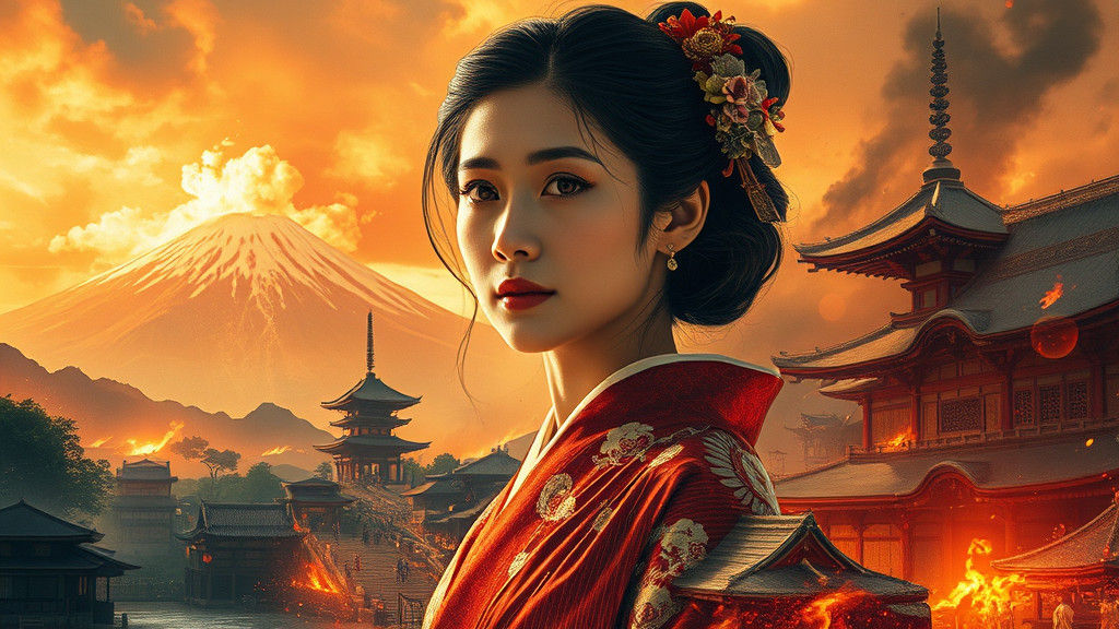 Burning Village: Double Exposure Kimono Portrait