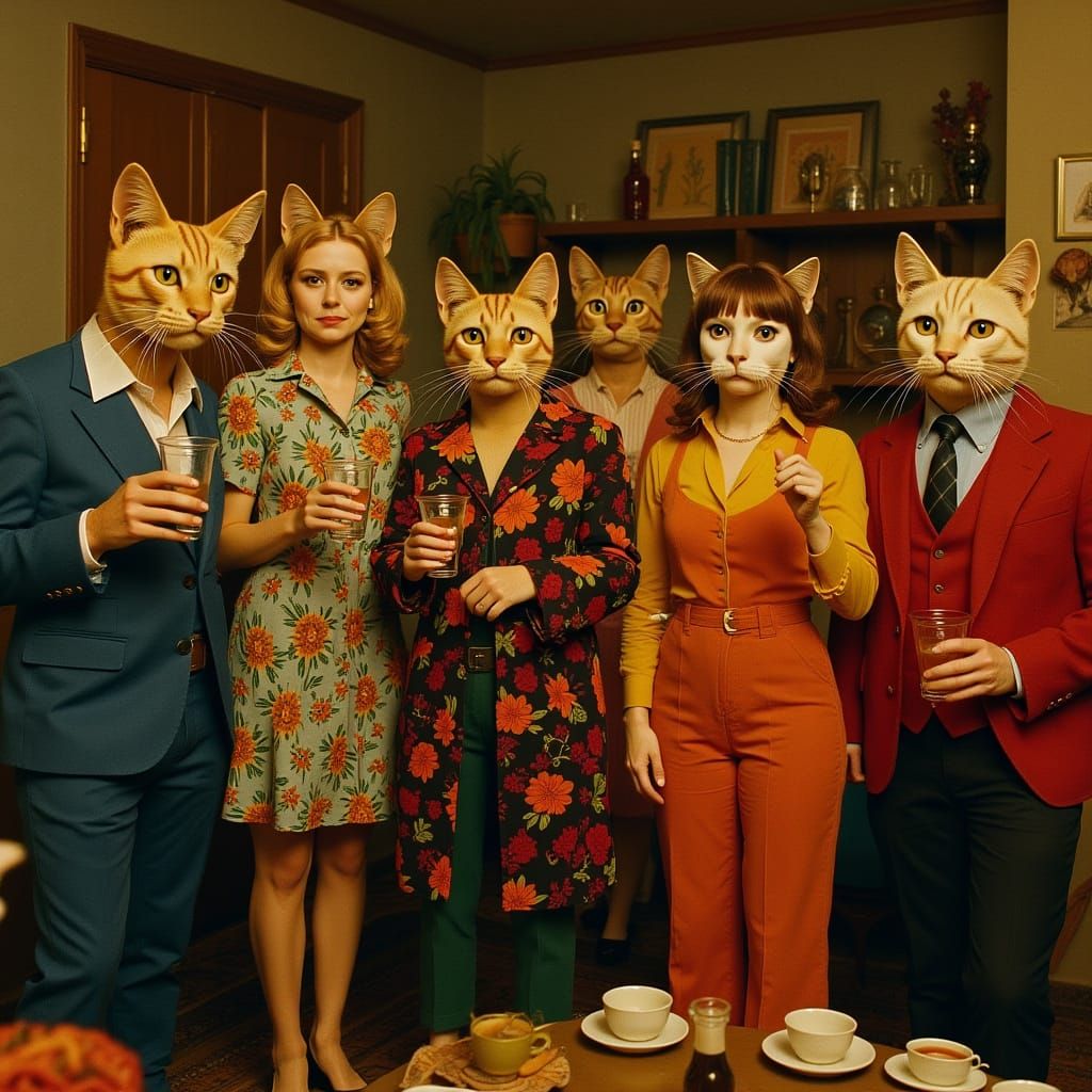Humanoid Cats in 1960s Fashion Photo Shoot