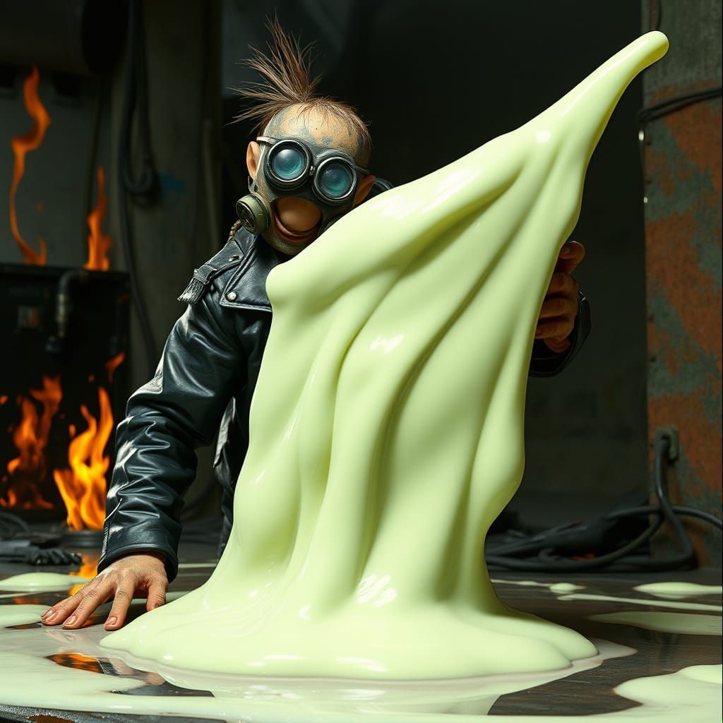 Person Dodging Slime in Industrial Future