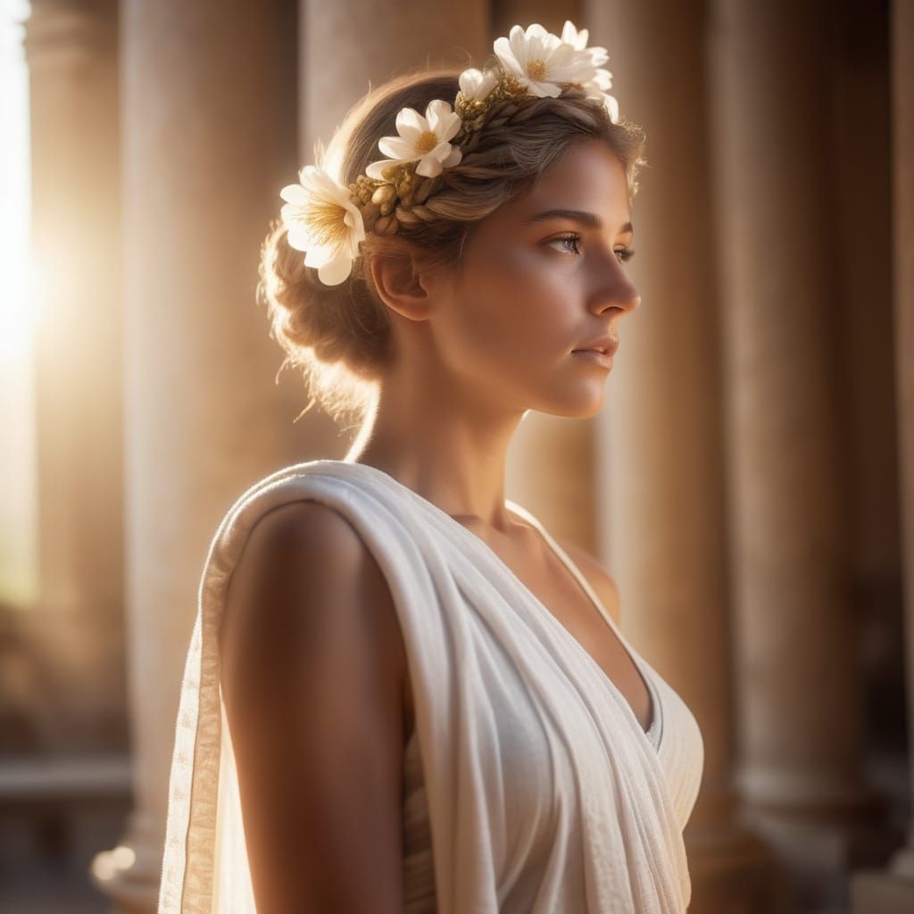 Ethereal Roman Priestess in Temple of Eros