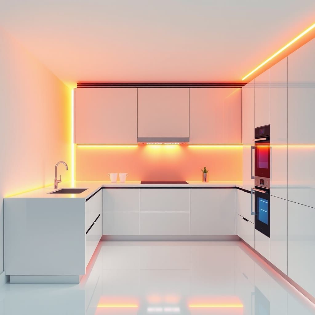 Futuristic Minimalist Kitchen with Neon Lighting