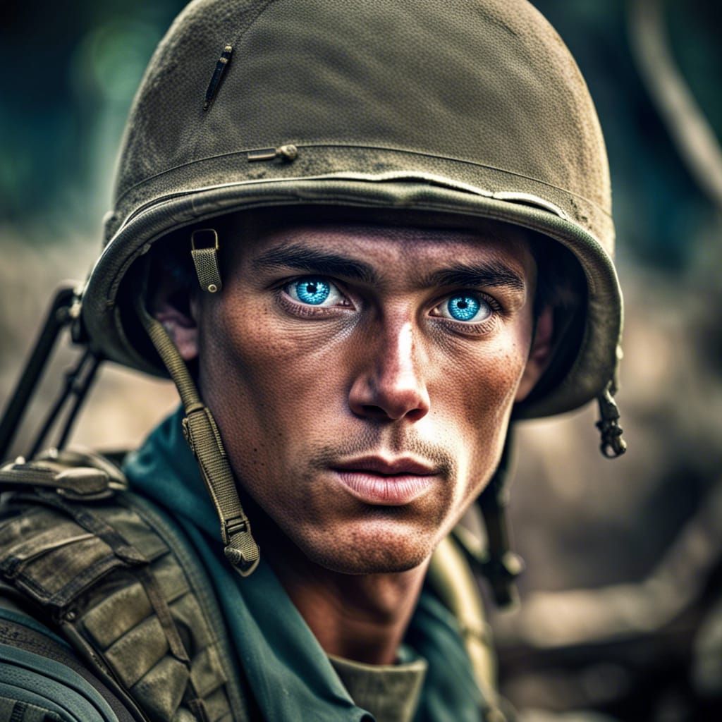 Young American Soldier in Vietnam: Hyperrealistic Portrait