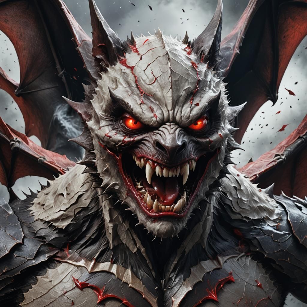 Violent Humanoid Bat Creature in Hyperrealistic Style