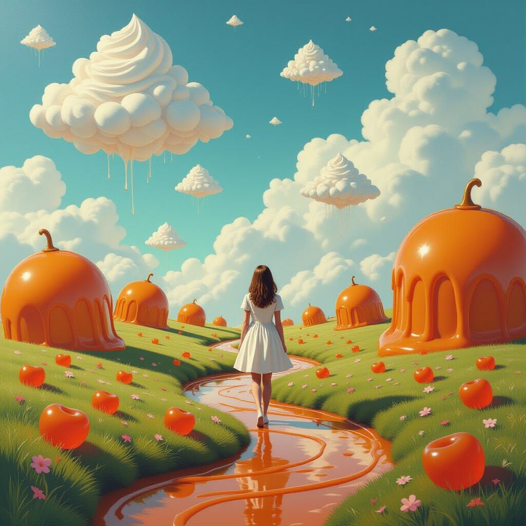 Surreal Whipped Cream Clouds & Jellybean Rain Landscape