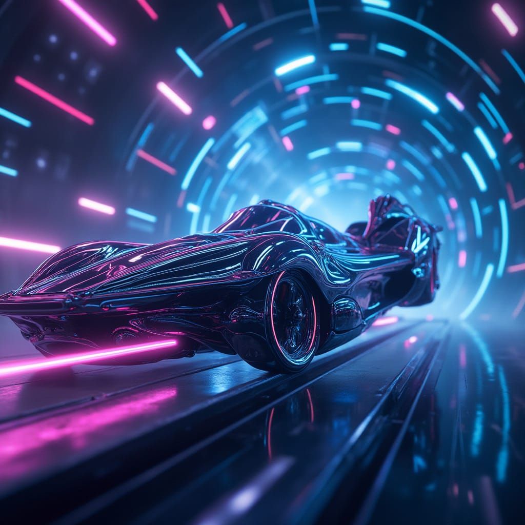 Futuristic Time Machine with Swirling Lights