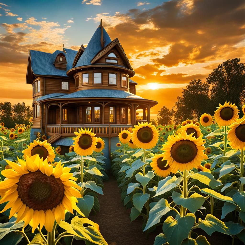 Sunflower House: Surreal Architecture in Fantasycore Style