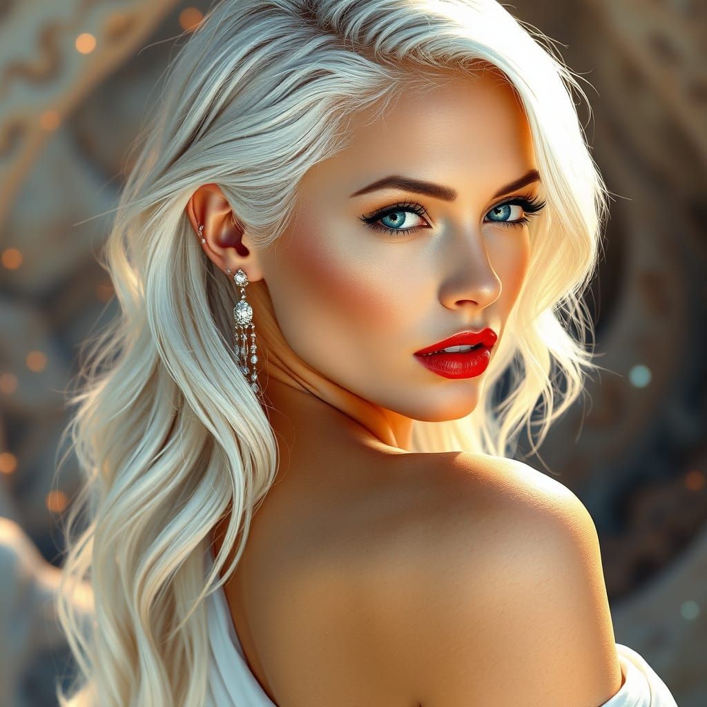 Ethereal Platinum Blonde Goddess in Chiffon Gown