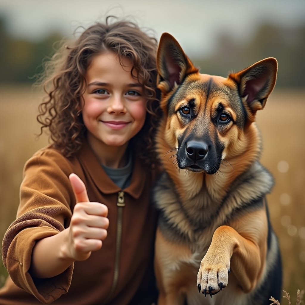 Hopeful Portrait of Person and Dog in Photorealistic Style