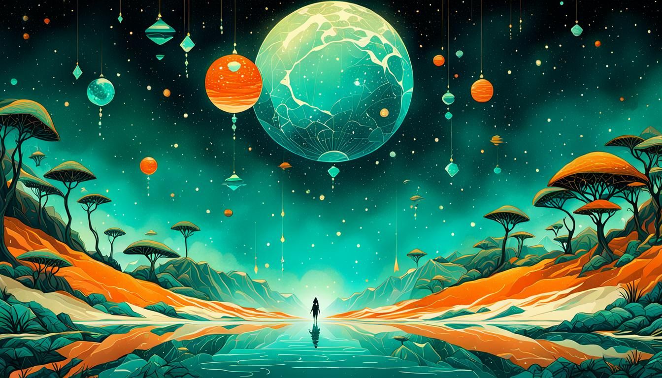 Bejeweled Galactic Oasis: Minimalist Cosmic Art