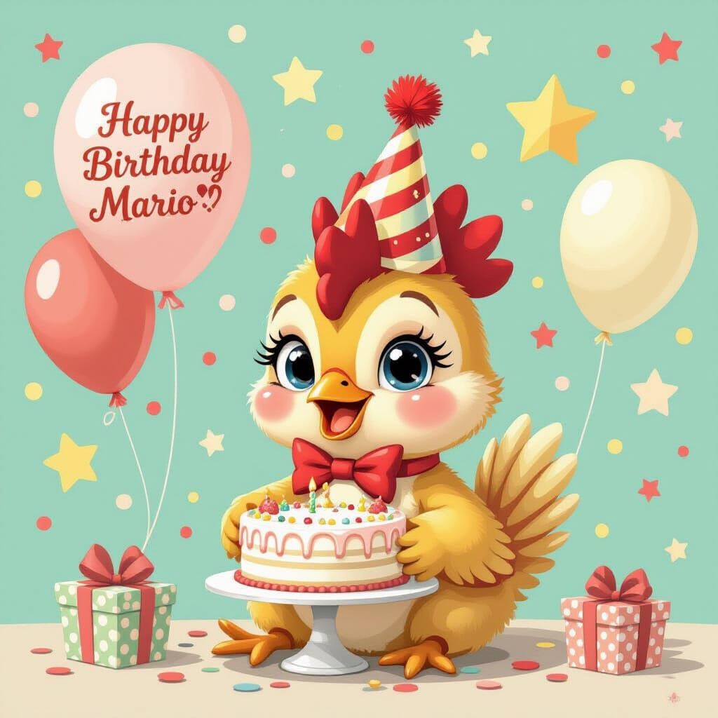 Festive Rooster Birthday Celebration in Whimsical Style