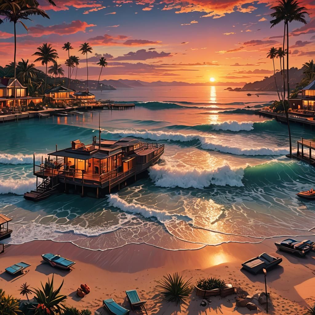 Stunning Beach Sunset in Neo-Modernism Style