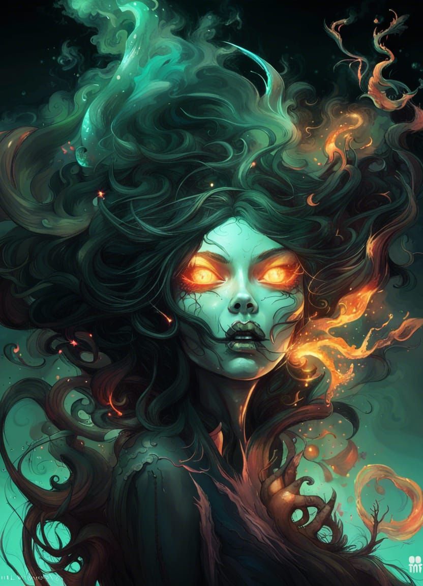 Ethereal Witch Conjuring Spirits: A Digital Painting