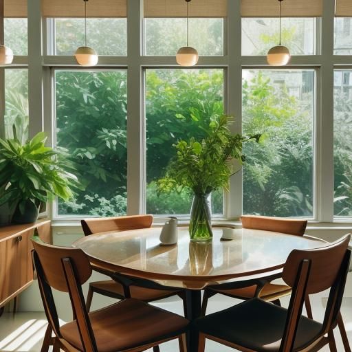 Window Lit Dining Room with Mid-Century Modern Decor