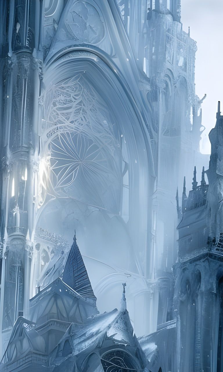 Majestic Ice Cathedral: Hyperdetailed Digital Painting