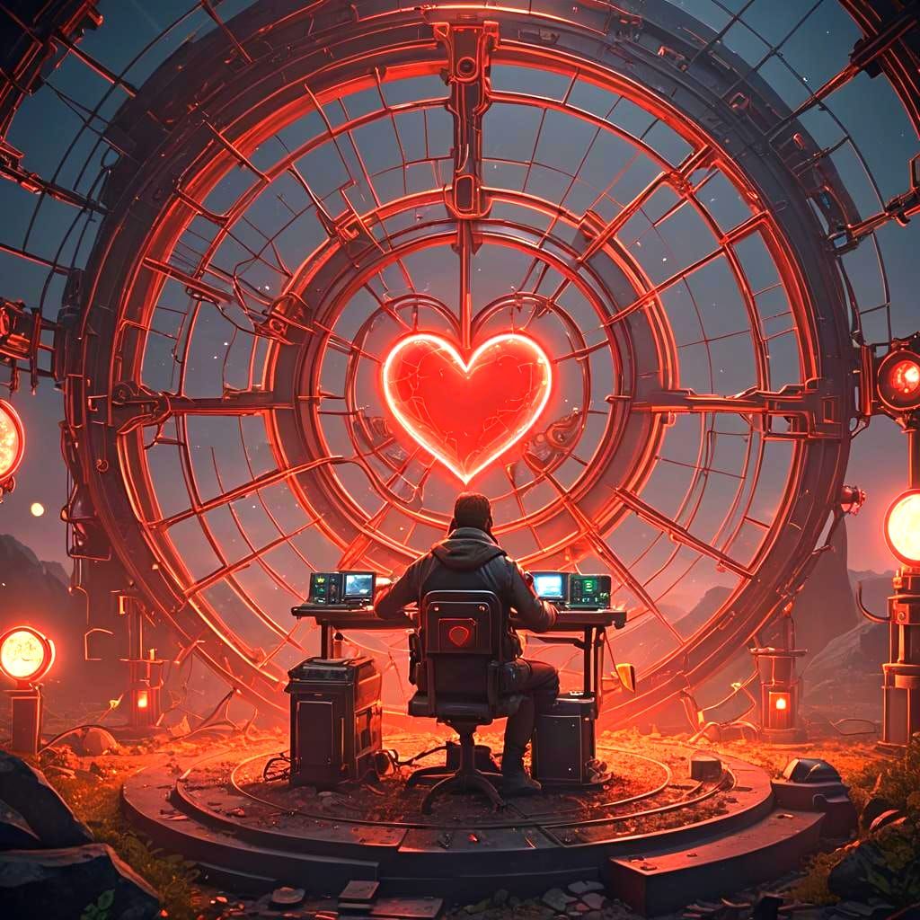 Love Radar Station with Heart Shape in Detailed Painting
