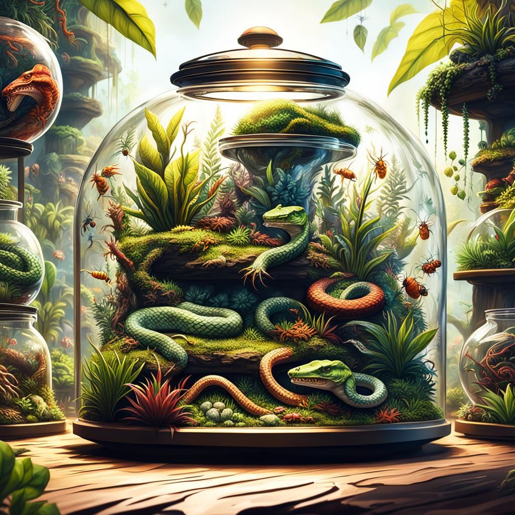 Terrariums of Snakes, Lizards, and Bugs: Detailed Matte Pain...