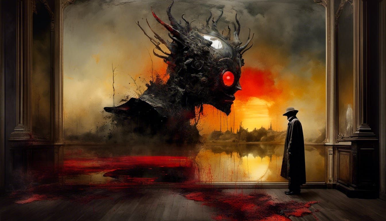 Demonic Machine Creature in Watercolour Style