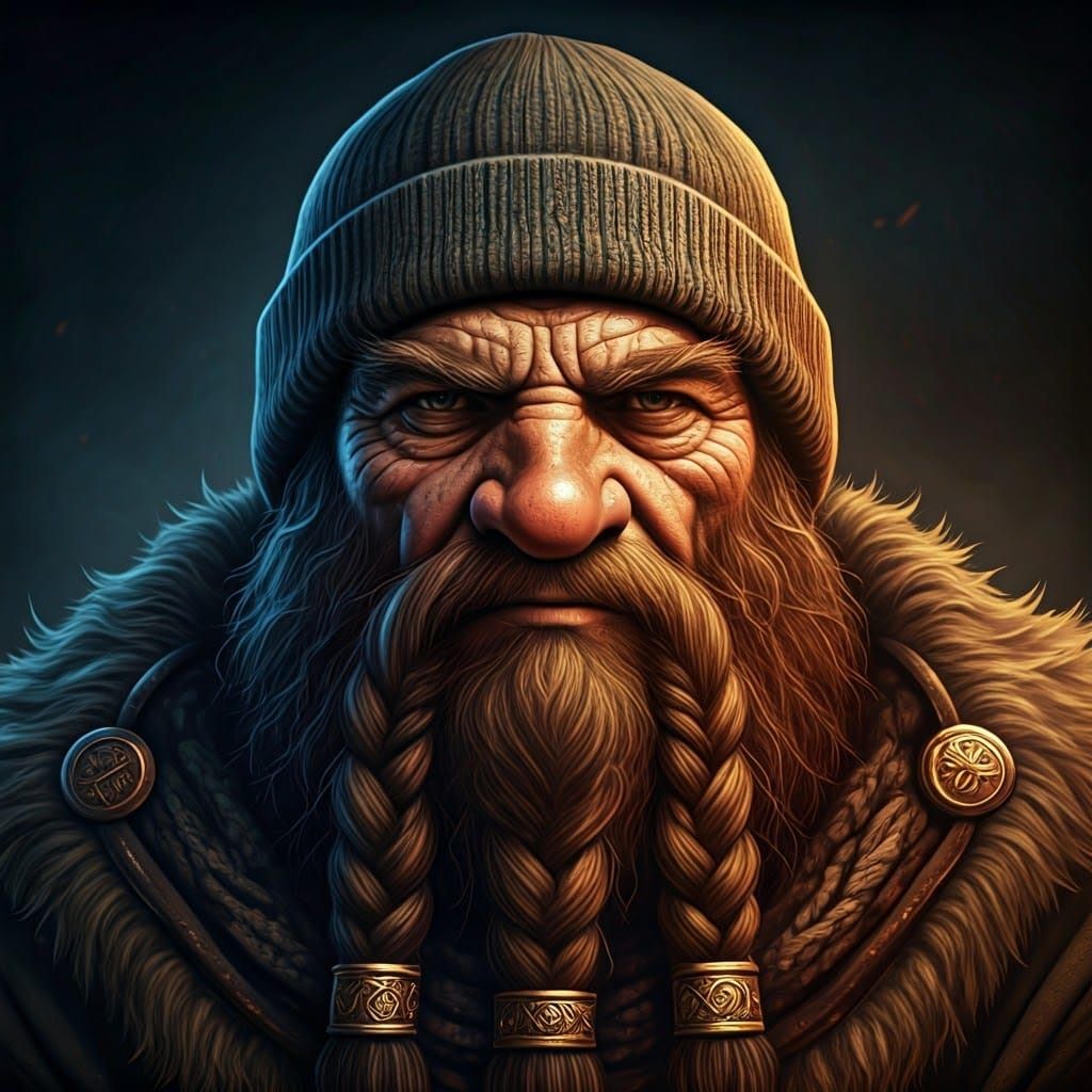 Dwarf Rune Fighter in Ancient Knit Beanie