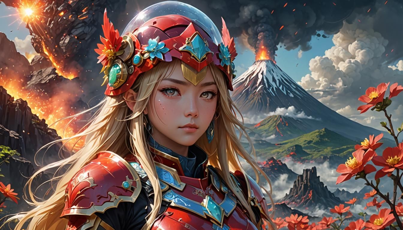 Epic Jade Armored Woman on Crystal Planet in 3D Anime Art