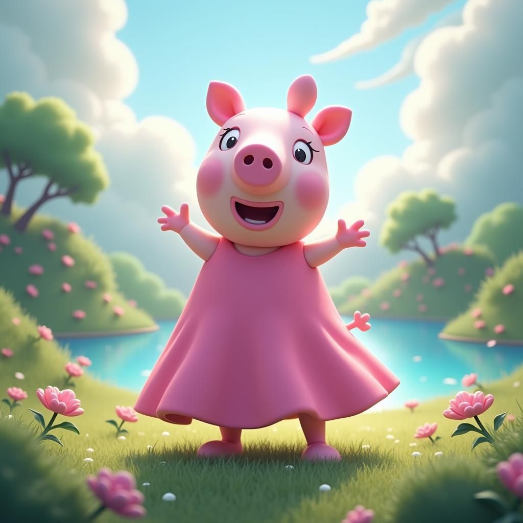 Peppa Pig in Dreamlike Anime-Inspired Landscape