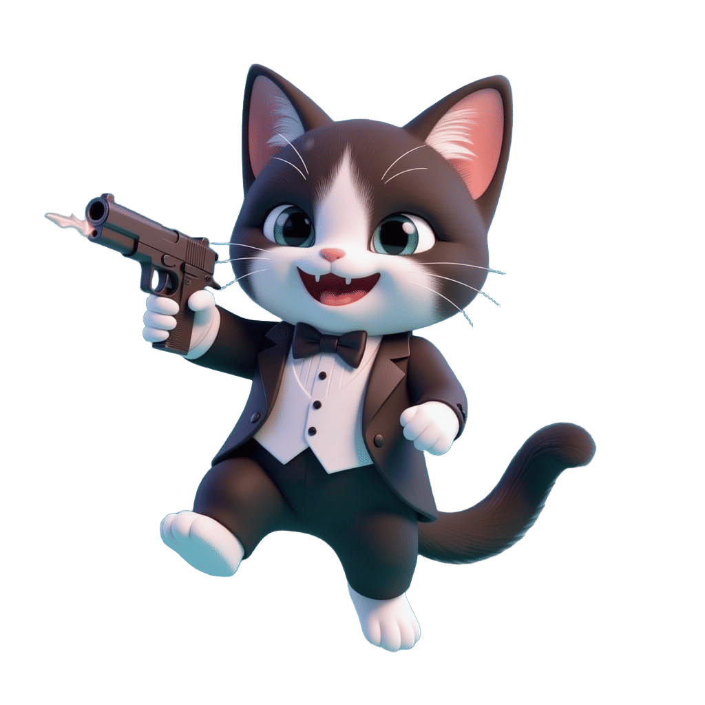 Tuxedo Kitten Twitch Emote Wielding Pistol